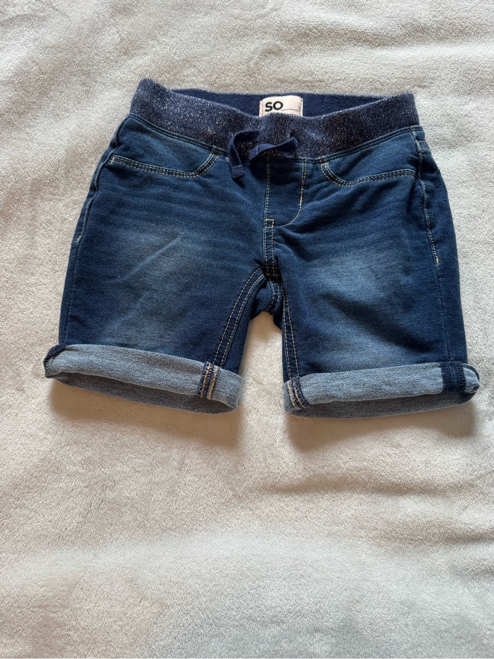 SO® Girls' Dark Blue Knit Denim Jegging Shorts size 7
